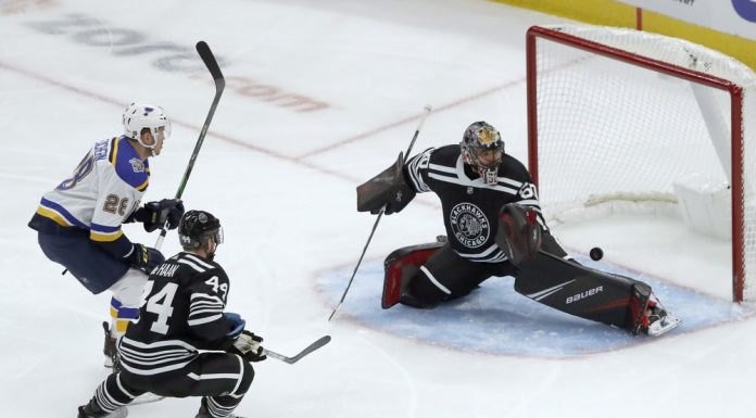 Allen, Blues beat short-handed Blackhawks 4-0