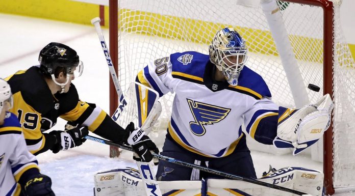 Jarry stops 28 shots, Penguins beat Blues 3-0