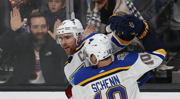 Pietrangelo scores twice as Blues top Sharks 5-2