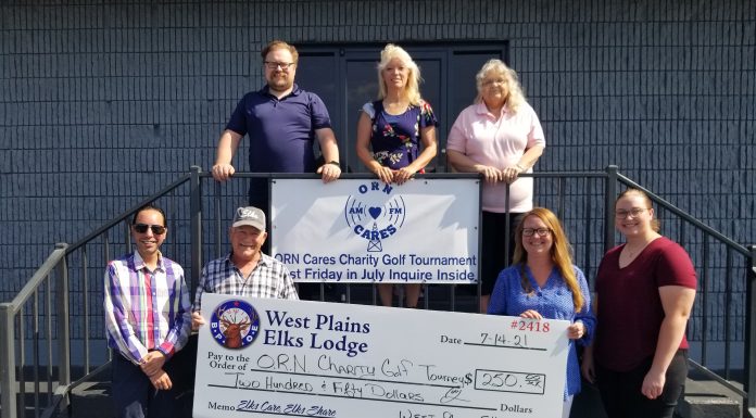 West Plains Elks Lodge donates to ORN Cares Charity Golf Tournament