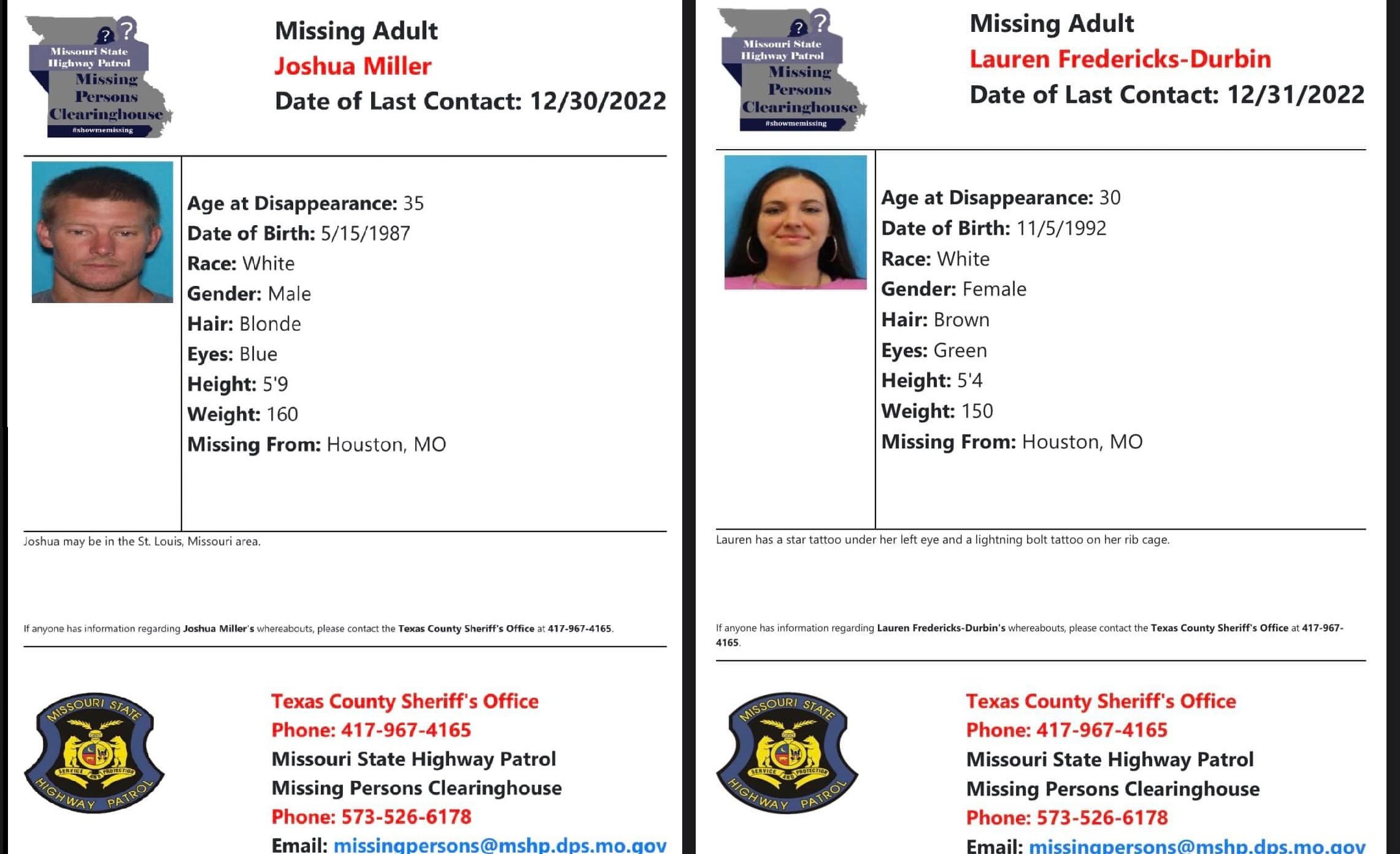 Texas County Sheriff Announces Two Missing Adults Ozark Radio News