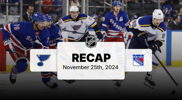 Blues pull away from Rangers, get victory in Montgomery’s 1st game as coach