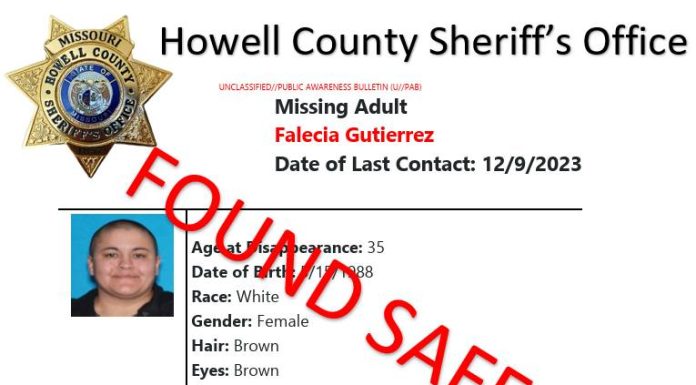 Missing Person Found Safe, Says Howell County Sheriff