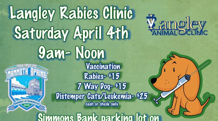 Annual Low-Cost Rabies Clinic in Mammoth Spring to Happen April 4th