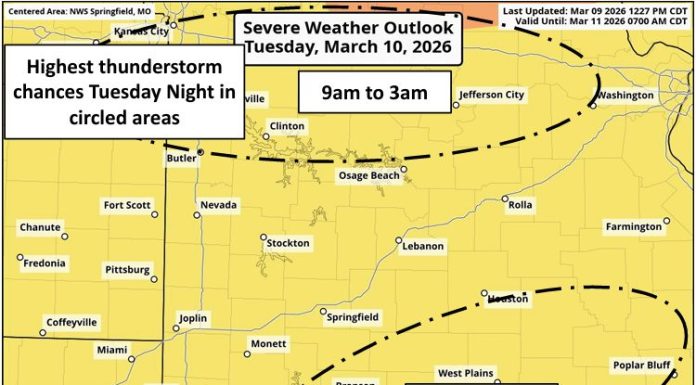 Area in 2/5 Risk for Severe Weather Tomorrow Night
