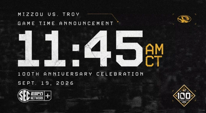 Mizzou Football’s Game with Troy Set for 11:45 a.m. on SEC Network+