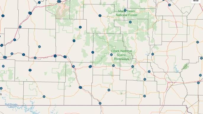 Missouri Cooling Center Map Provided by MO. DHSS