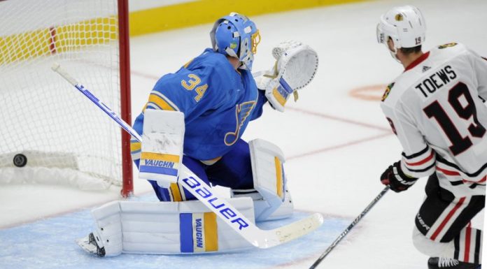 Blues fall to Blackhawks in OT