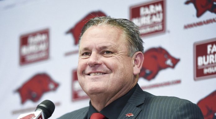 Emotional Pittman introduced as new Arkansas coach