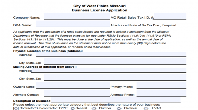 City of West Plains to waive business license fees