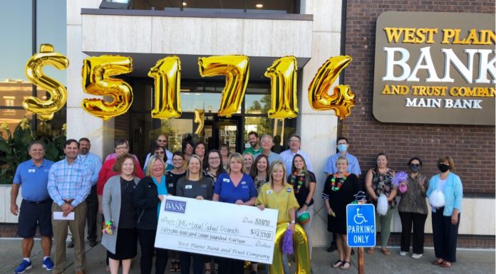 West Plains Bank and Trust Company gives $51,714 to schools, OMC