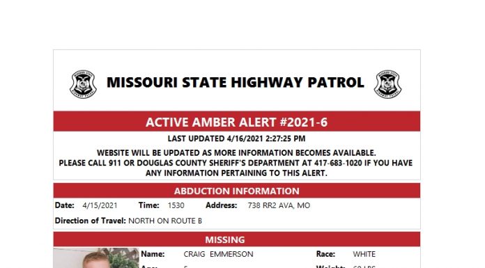 CANCELED: Amber Alert — Five-year-old taken from home in Ava