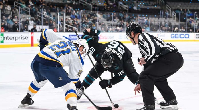 Saad scores twice for Blues in victory against Sharks