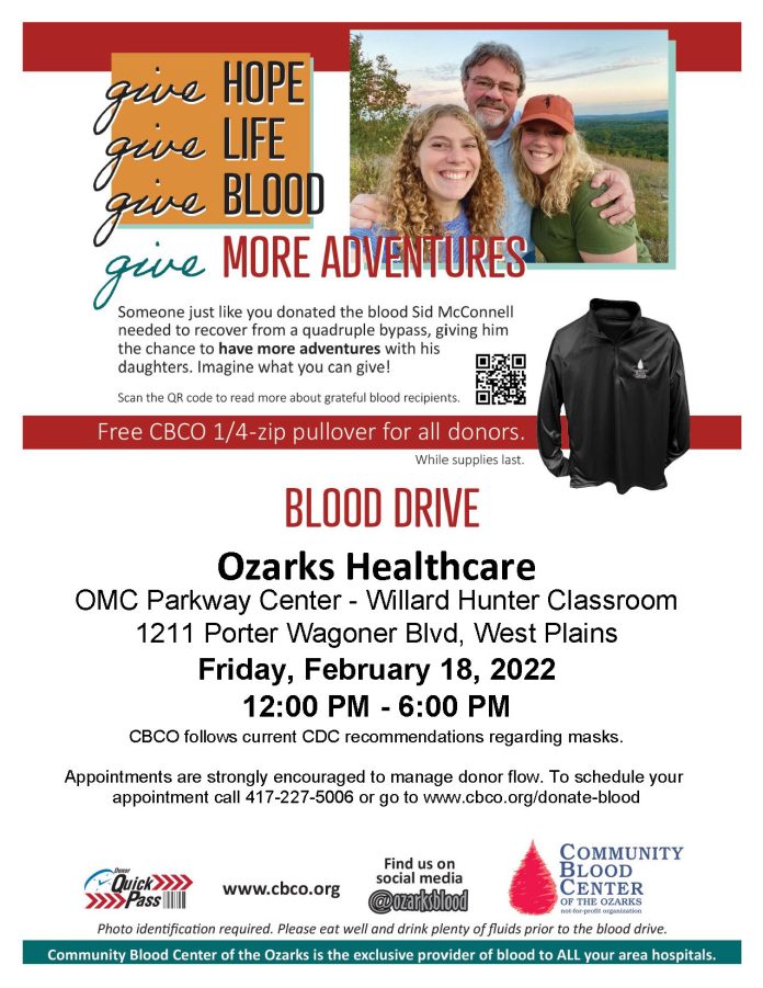 Ozarks Healthcare Blood Drive Feb. 2022