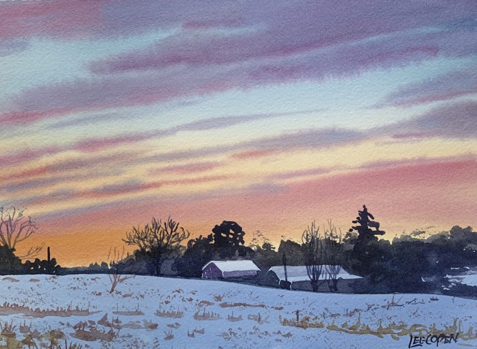 Lee Copen 2023 Joyce's Sky, watercolor 8x11