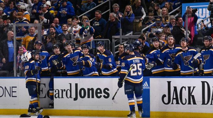 Kyrou gets hat trick, lifts Blues past Rangers