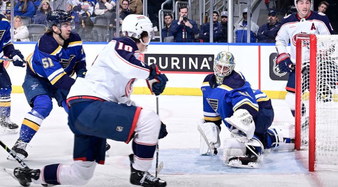 Merzlikins makes 21 saves, Blue Jackets shut out Blues
