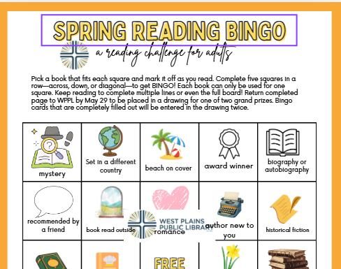 Adult Spring Reading Bingo Underway