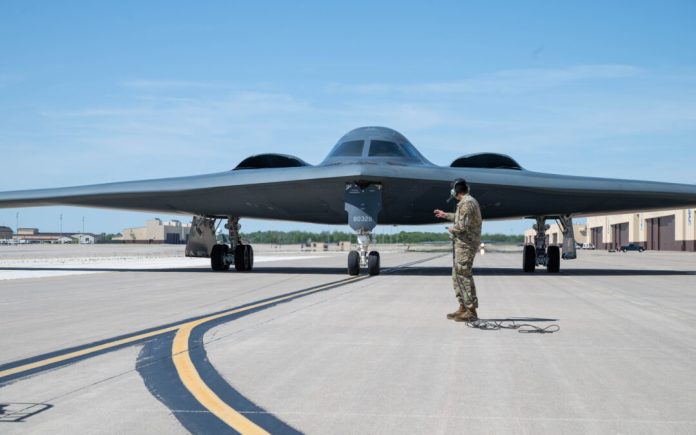 B-2 Spirit stealth bombers return from Diego Garcia