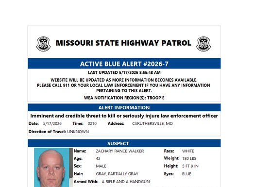 MSHP Blue Alert Issued by MSHP
