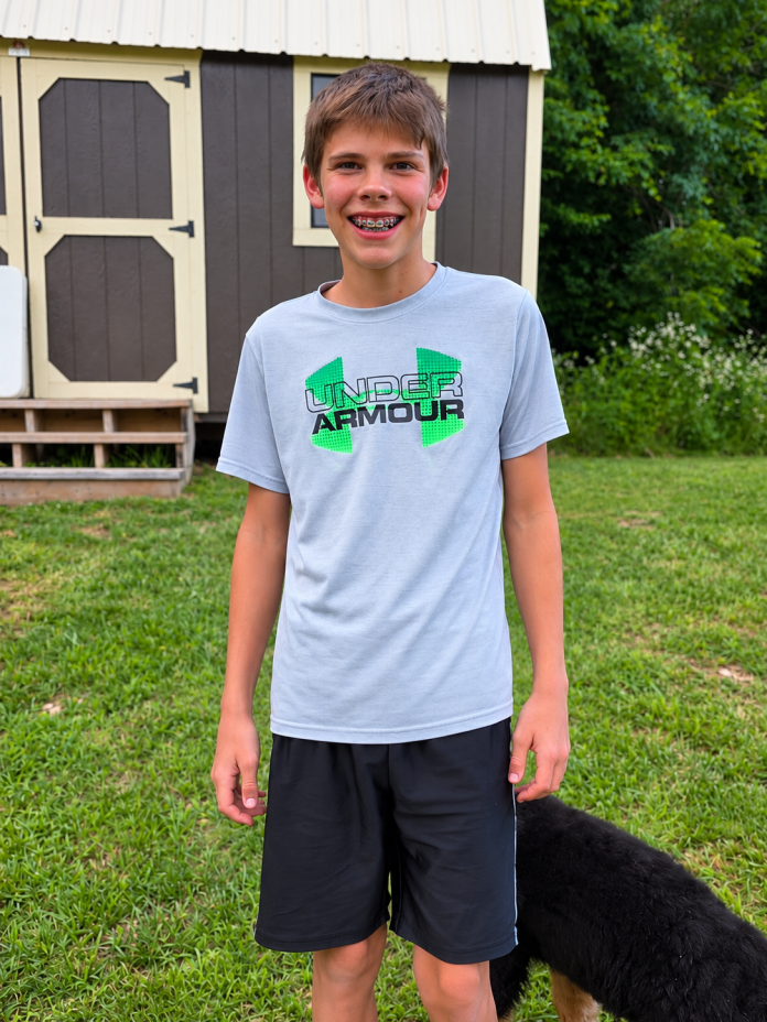 Cheerful Backyard Portrait with Dog
