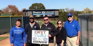 Dirt to Diamonds Project Continues From Right to Left: Jim Peters, Rachel Peterson AD, Taylor Grubaugh,. Kadem Tharp Grizzlies Head Coach
