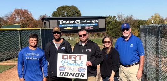Dirt to Diamonds Project Continues From Right to Left: Jim Peters, Rachel Peterson AD, Taylor Grubaugh,. Kadem Tharp Grizzlies Head Coach